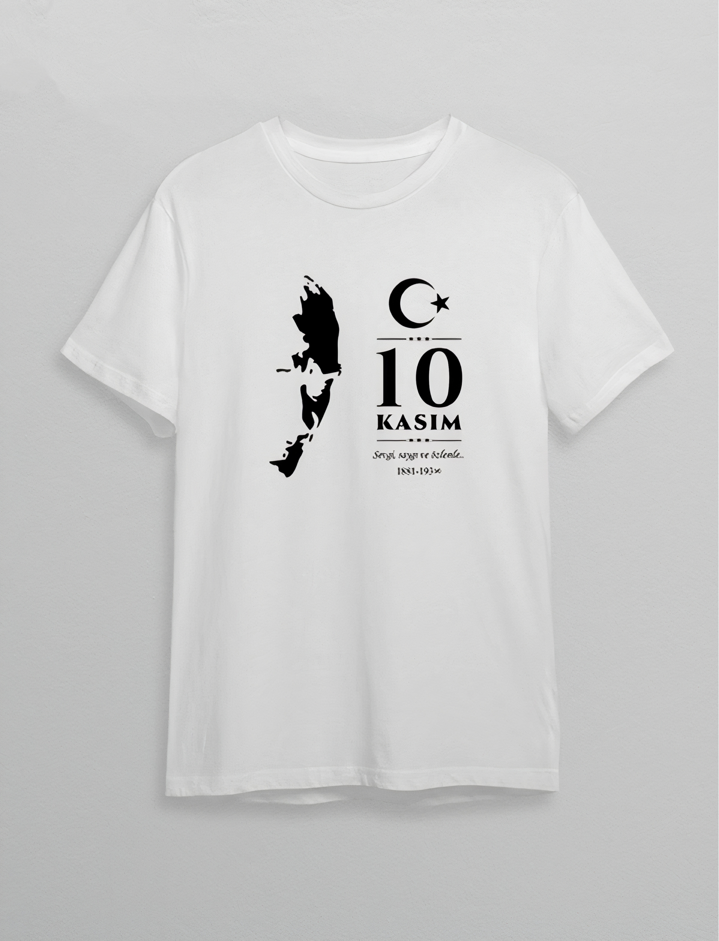 10 Kasım Atatürk Anma Günü Silüet Baskılı Oversize Bisiklet Yaka T-shirt - Beyaz