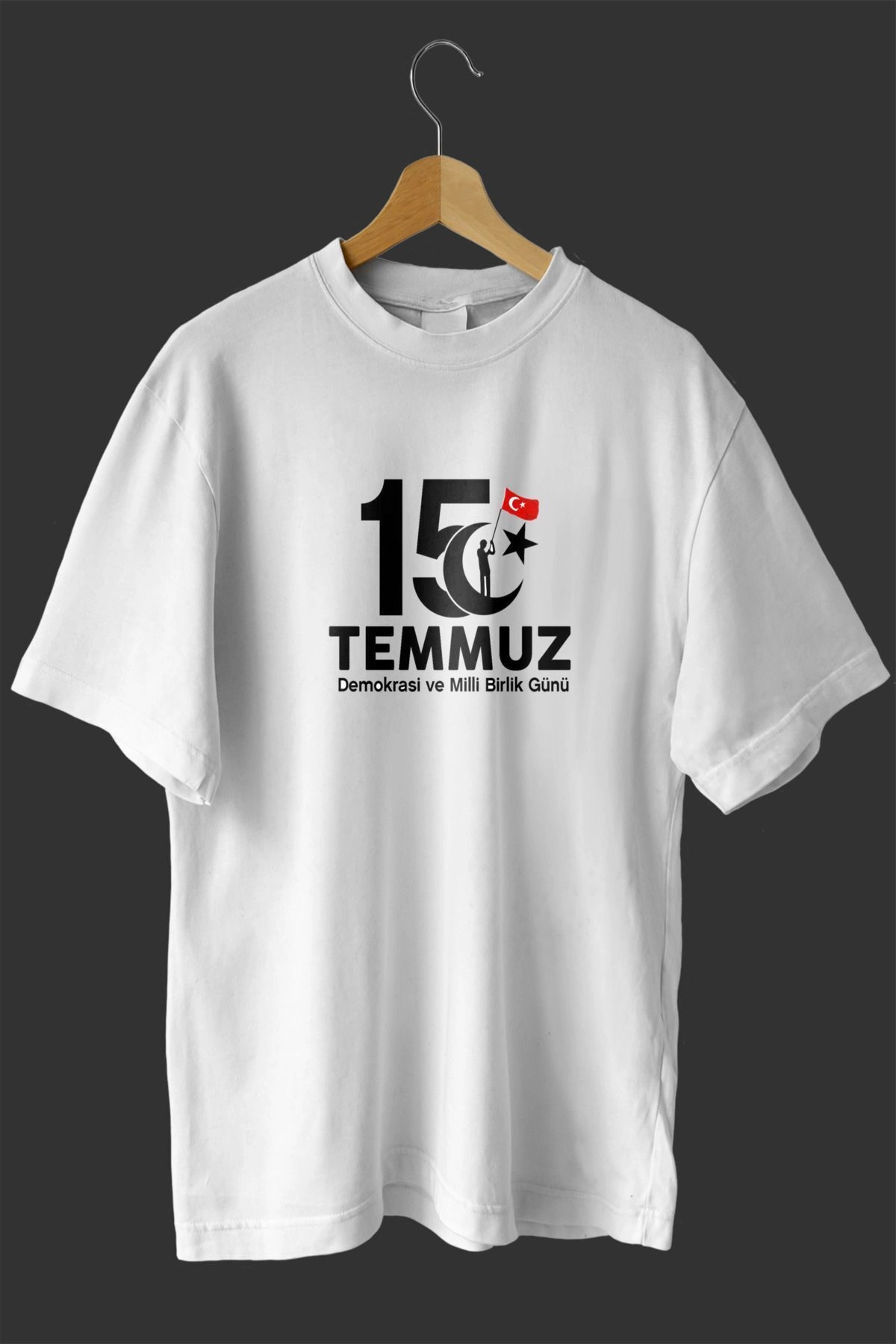 15 Temmuza Özel Tasarım Baskılı T-shirt - Beyaz -