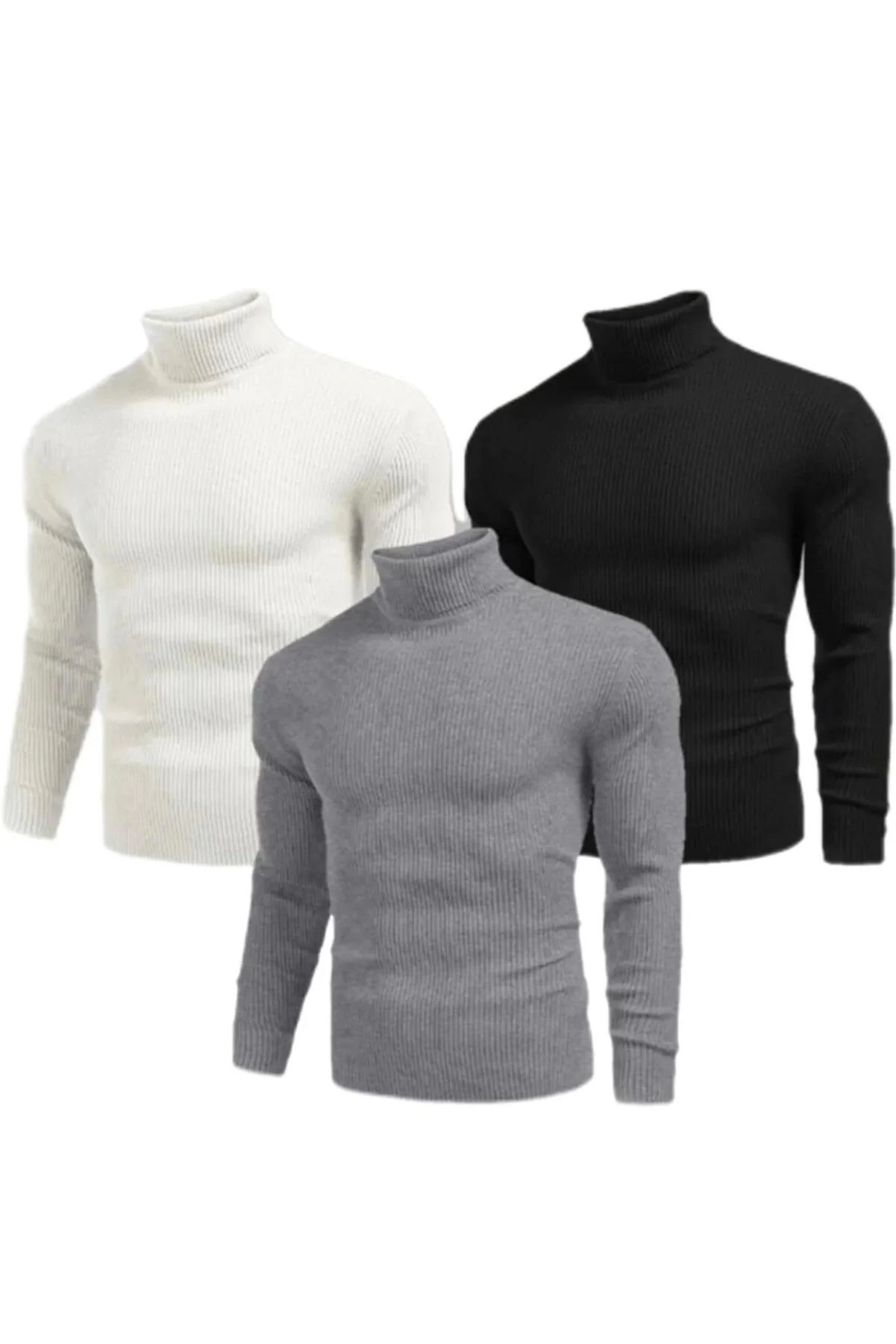 3 Adet Kaşkorse Boğazlı Full Likralı Fitilli Body Kazak