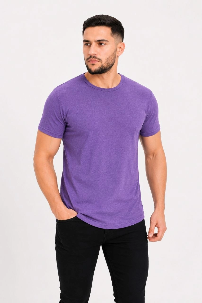 Erkek Basic Tişört Bisiklet Yaka Kısa Kol Günlük Yazlık Slim fit T-Shirt - Mor
