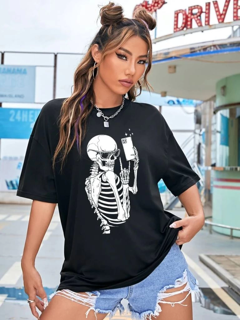 Baskılı T-shirt - Siyah -