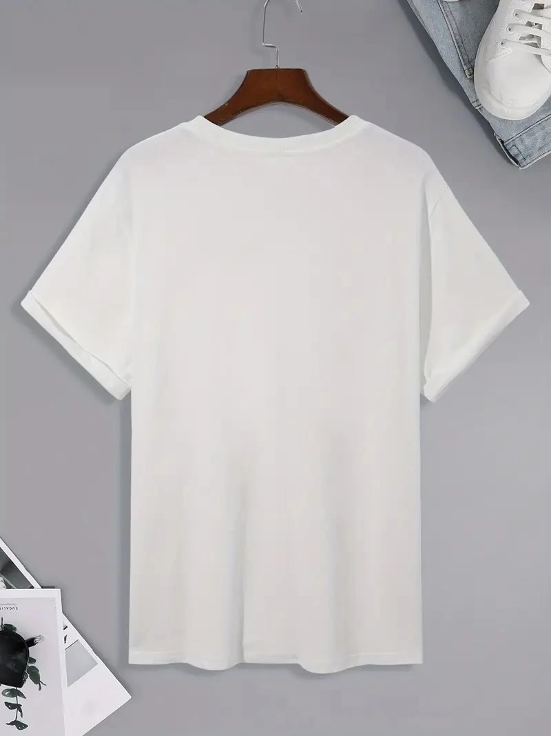 20/1 Penye Compack Palmiye Ön Baskılı Oversize Bisiklet Yaka Kısa Kol Yazlık T-shirt - Beyaz -