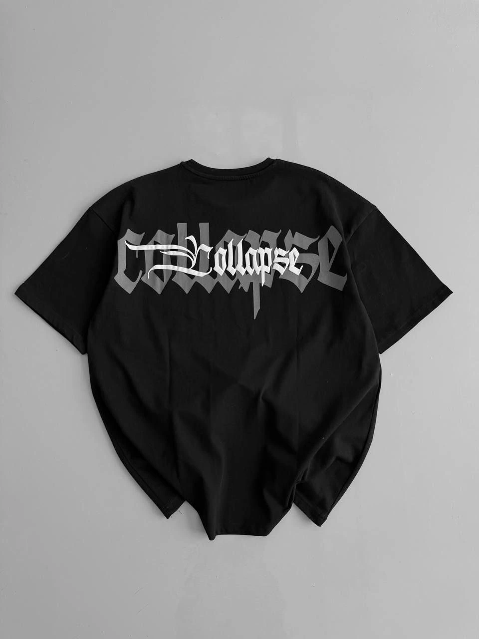 20/1 Penye Compack Baskılı Oversize Bisiklet Yaka Kısa Kol Yazlık T-shirt - Siyah -