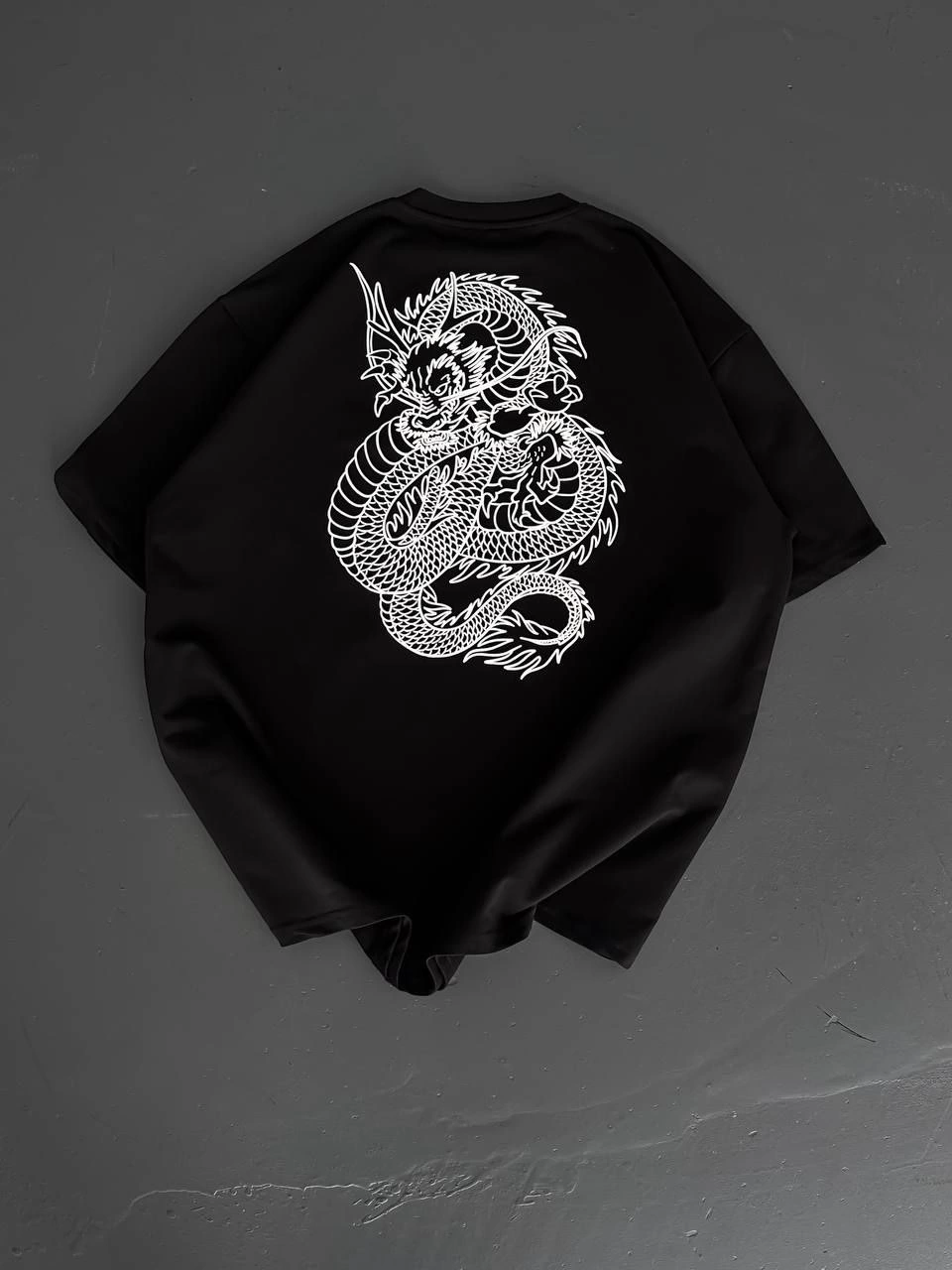 Baskılı Oversize Bisiklet Yaka T-shirt - Siyah -