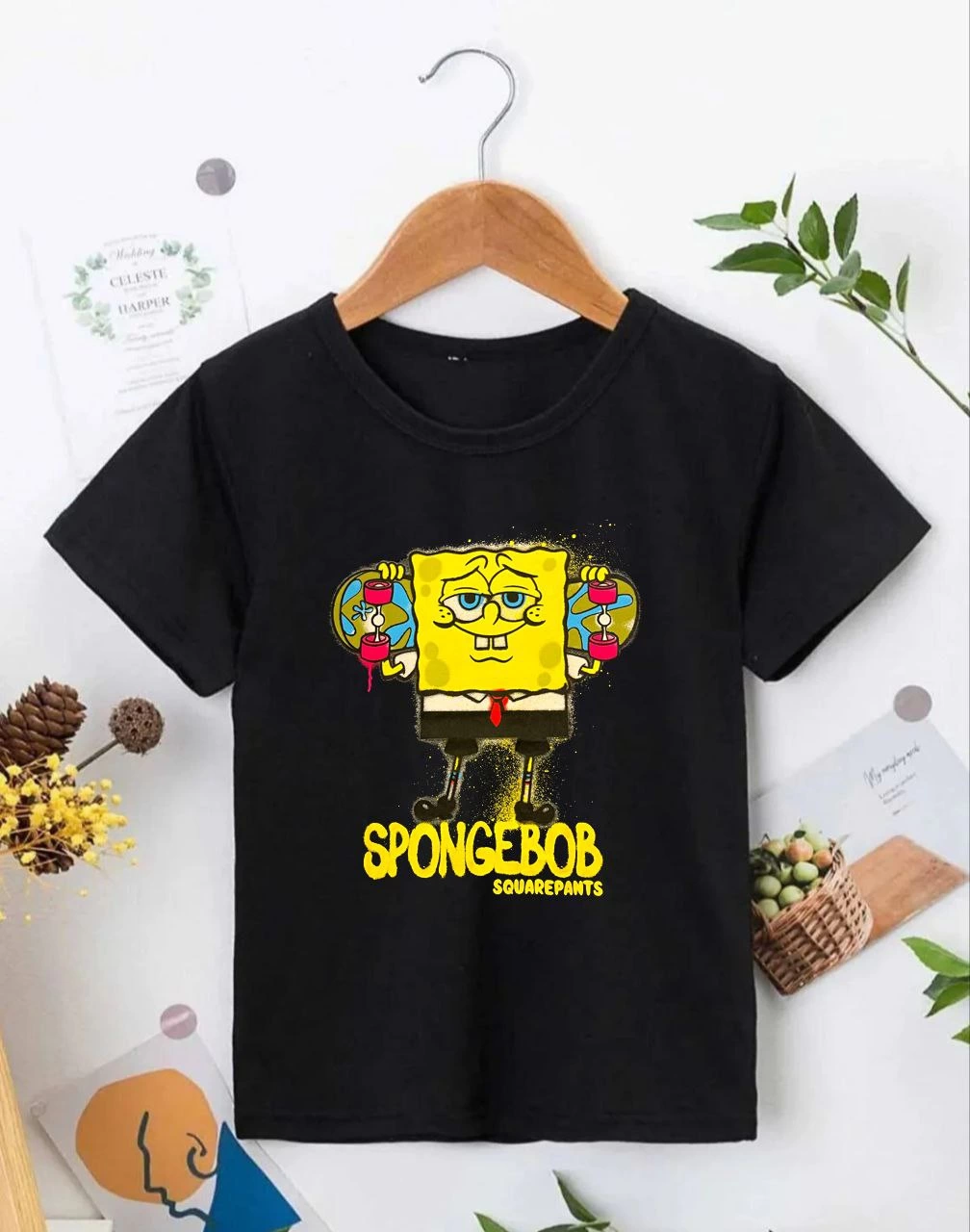 Bisiklet Yaka Kısa Kol Baskılı T-Shirt - Siyah -