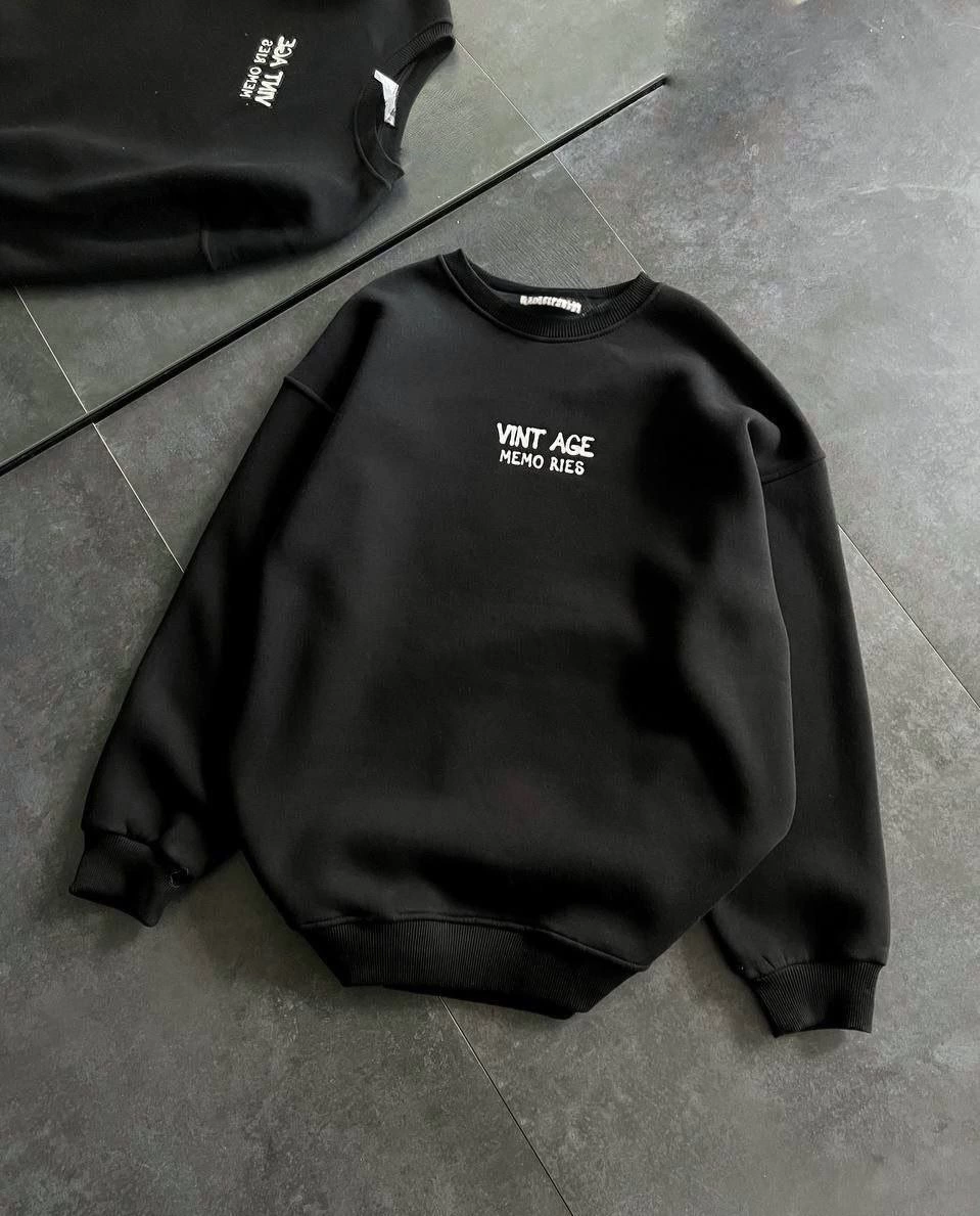 Bisiklet Yaka Üç İplik Baskılı Oversize SweatShirt - Siyah -