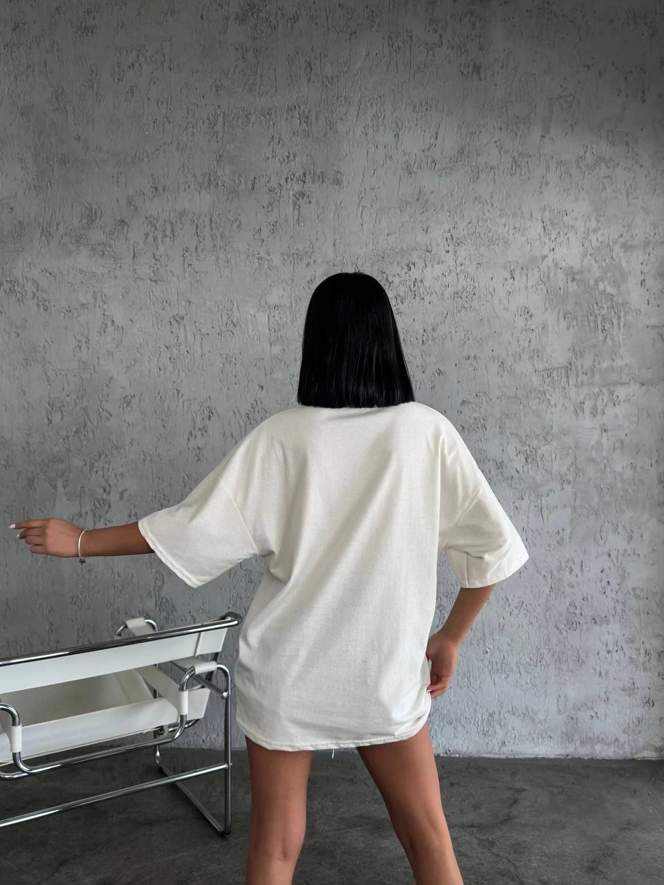 Düz Biskilet Yaka Oversize T-shirt - Beyaz -
