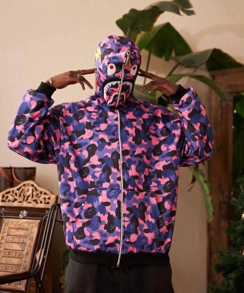 2 İplik Bape Kapüşonu Fermuarlı Hırka - Mor