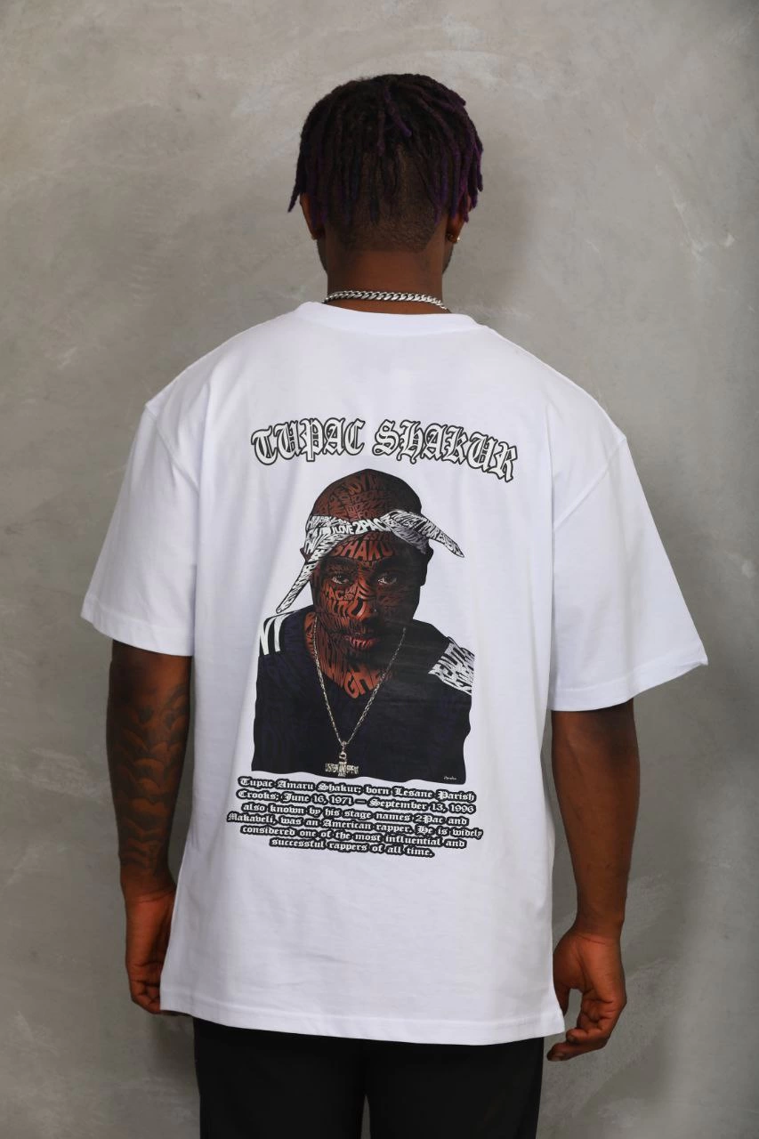 Oversize Baskılı Bisiklet Yaka T-Shirt - Beyaz -