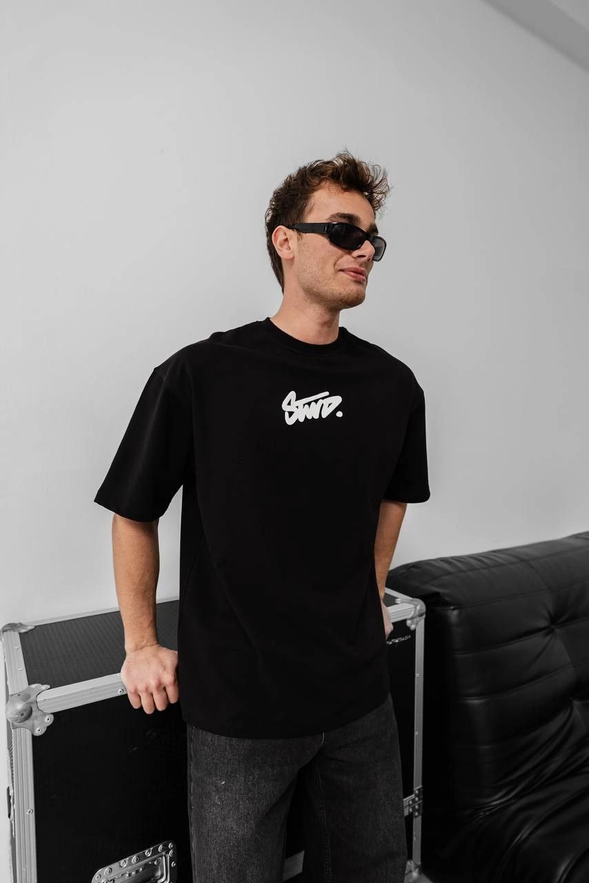 Baskılı Oversize T-shirt - Siyah -