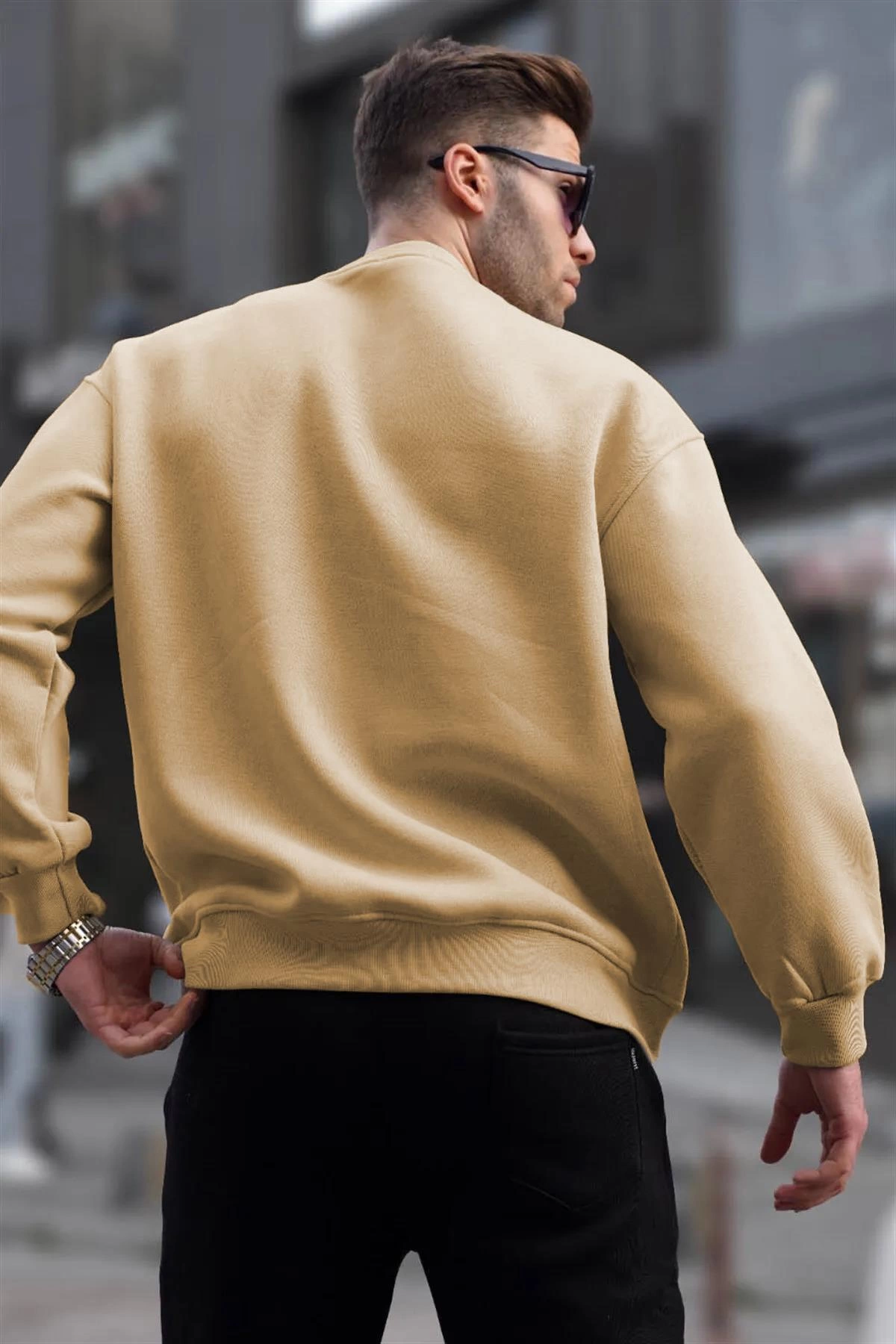Düz Bisiklet Yaka Sweat - Bej -