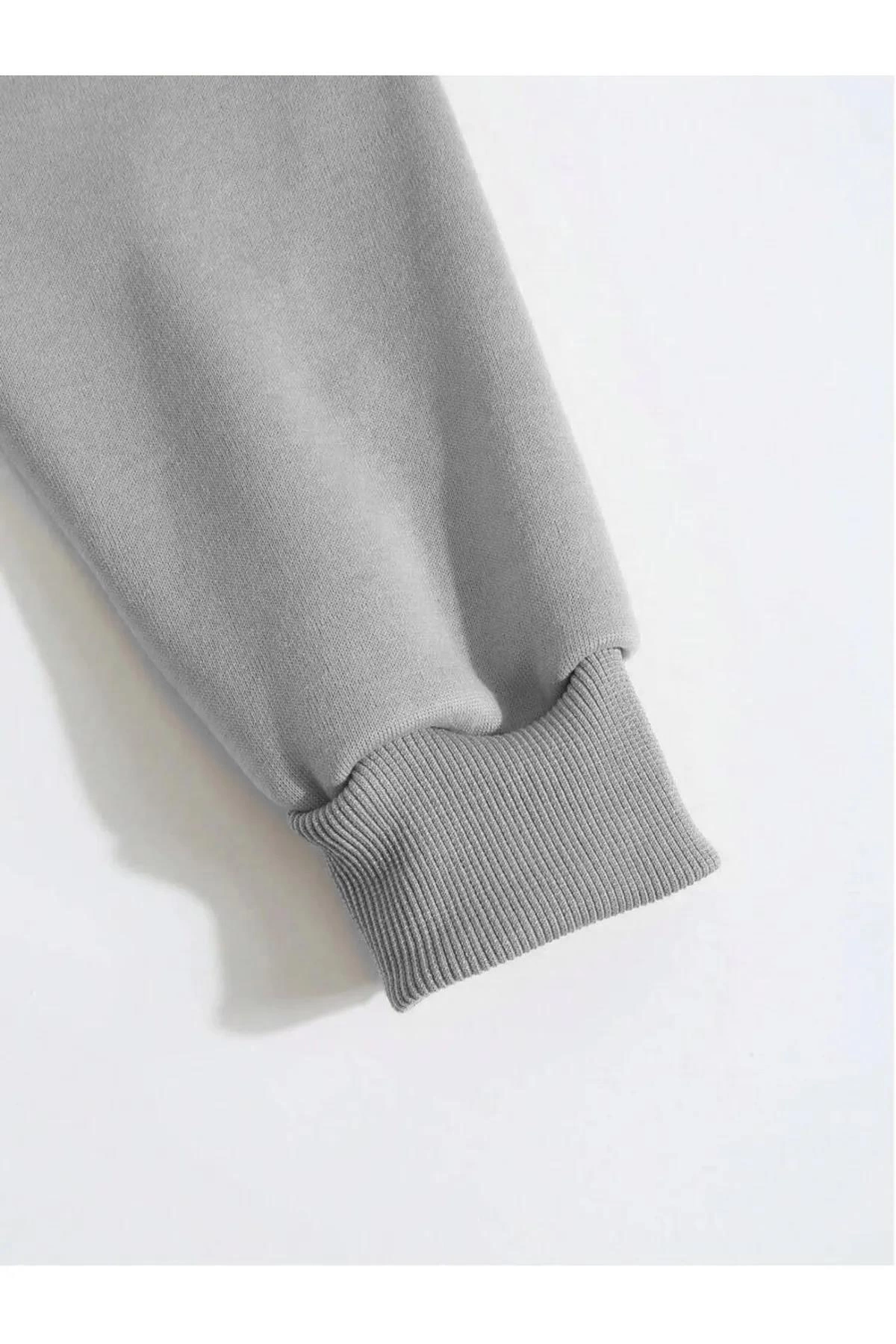 Düz Kapüşonlu Sweat - Boyalı Gri -