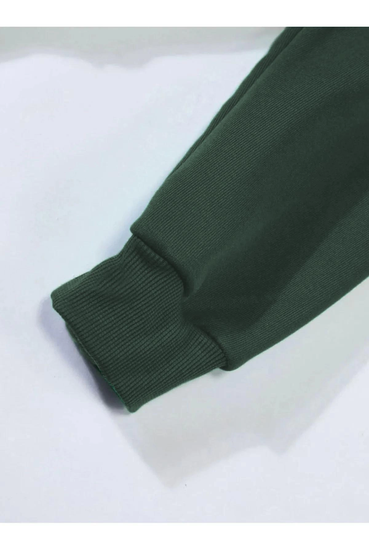 Düz Kapüşonlu Sweat - Koyu Yeşil