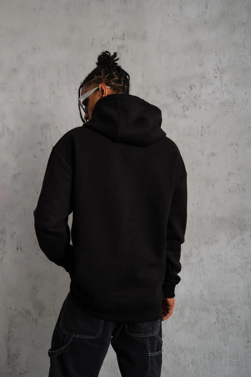 Düz Kapüşonlu Sweat - Siyah -
