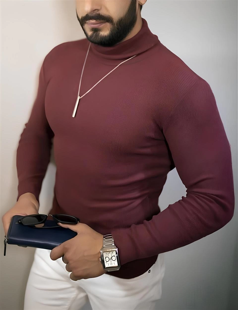 Kaşkorse Boğazlı Full Likralı Fitilli Body Kazak - Bordo -