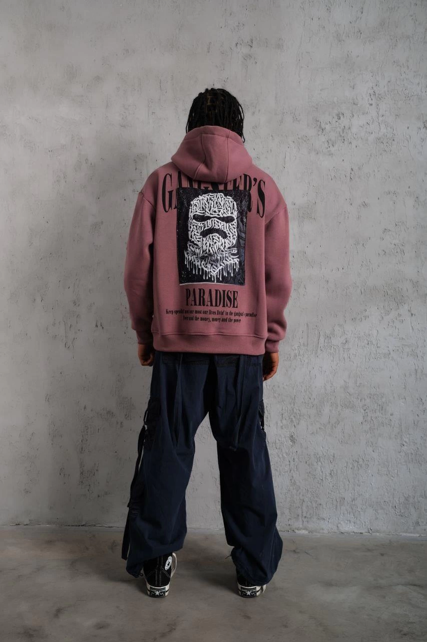 Paradise Baskılı Kapüşonlu Sweat - Gül Kurusu