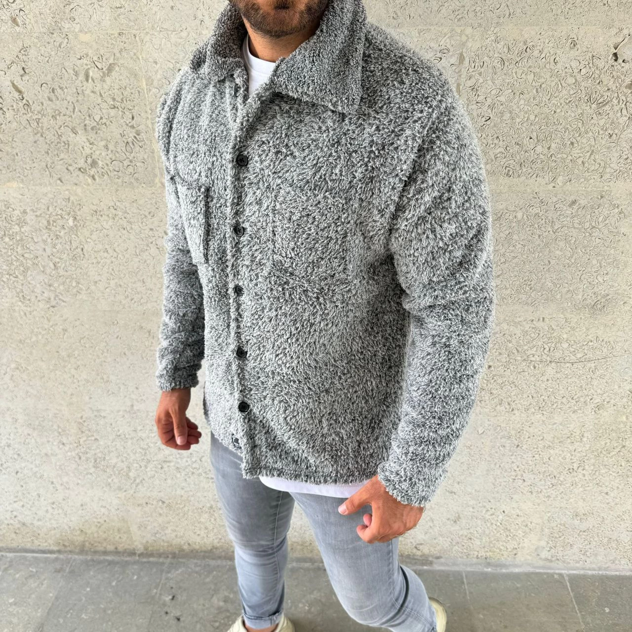 Pelüş Polar Hırka Gömlek - Gri -
