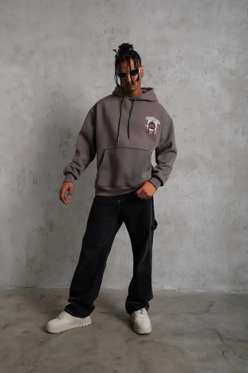 SCHOOL BOY Baskılı Kapüşonlu Sweat - Gri