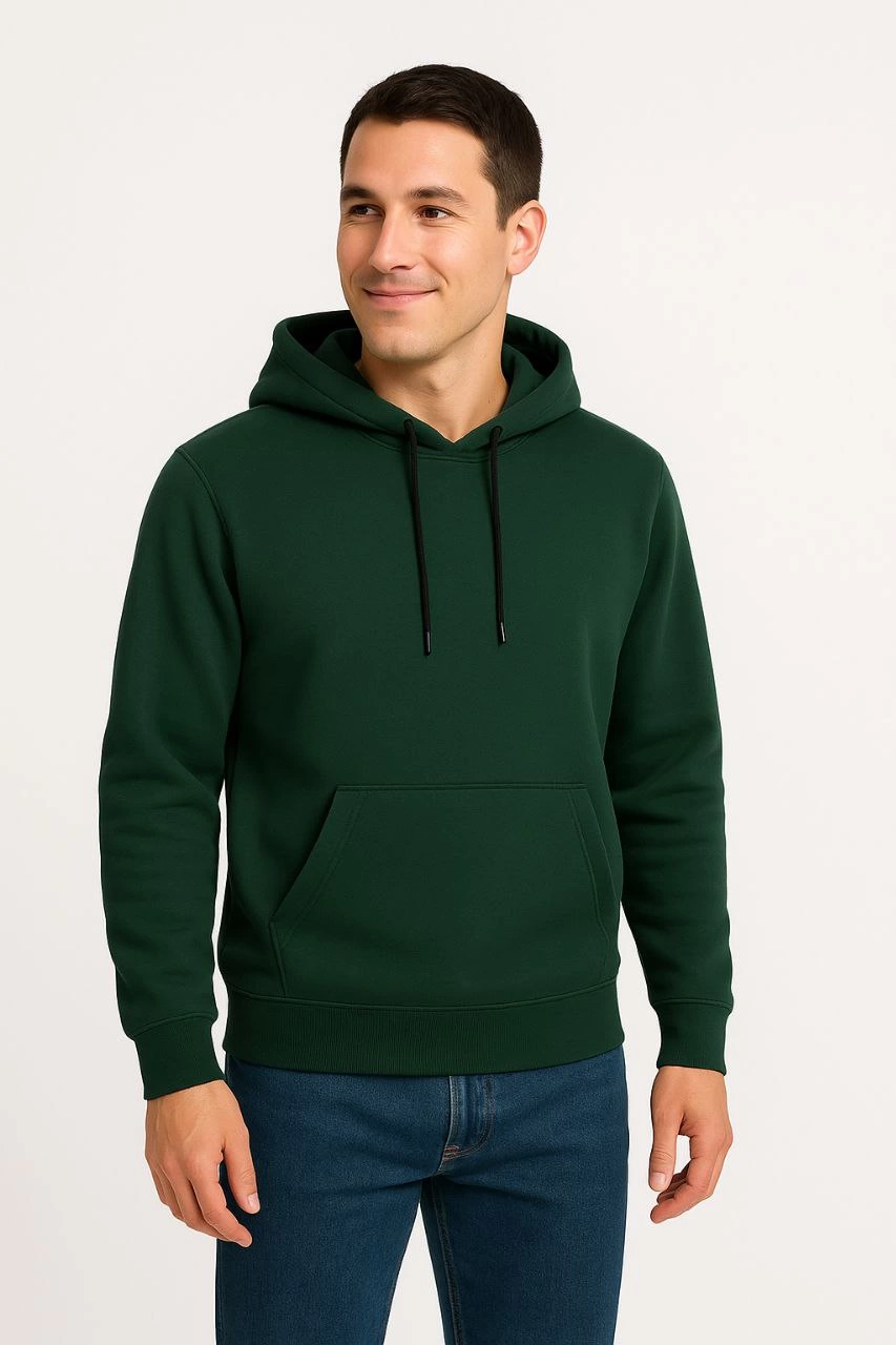 Üç İplik Kapüşonlu Kanguru Cepli SweatShirt hoodie - Haki -
