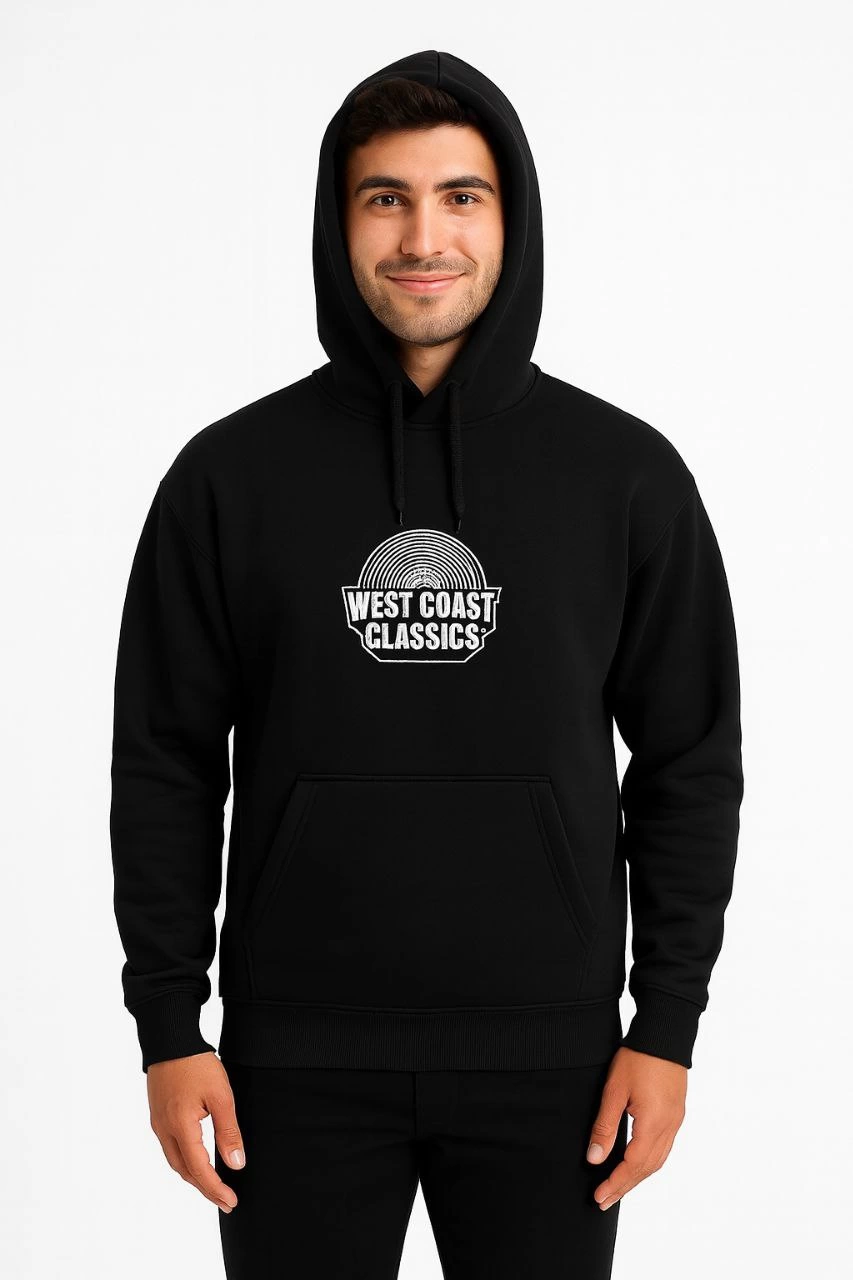 Kapşonlu Sweatshirt - 'West Coast Classics' Ön Arka Baskılı,- Siyah -