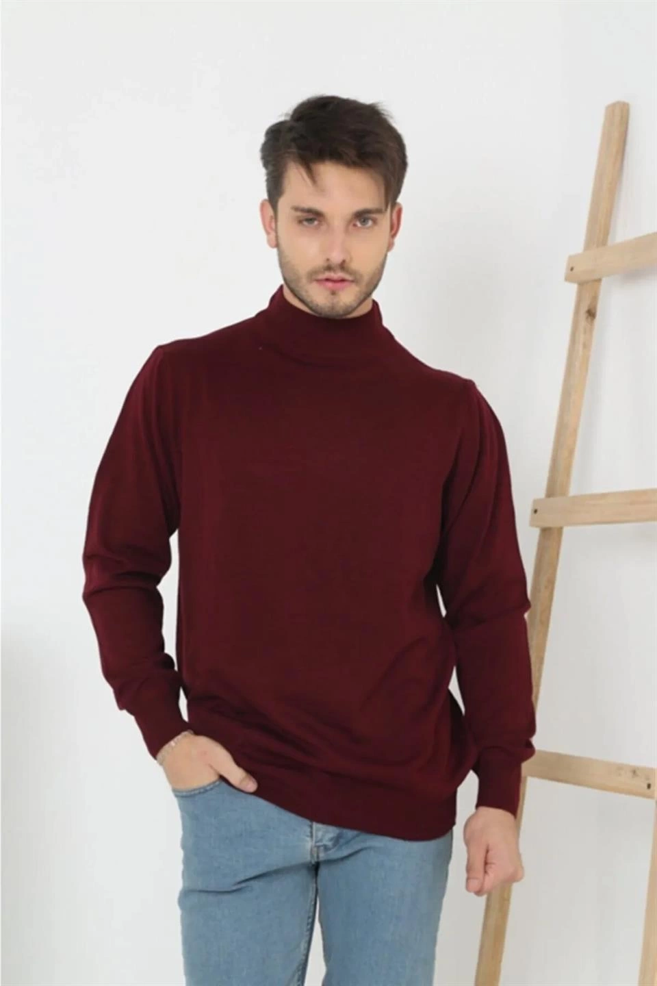 Yarım Balıkçı Yaka Triko Kazak - Bordo