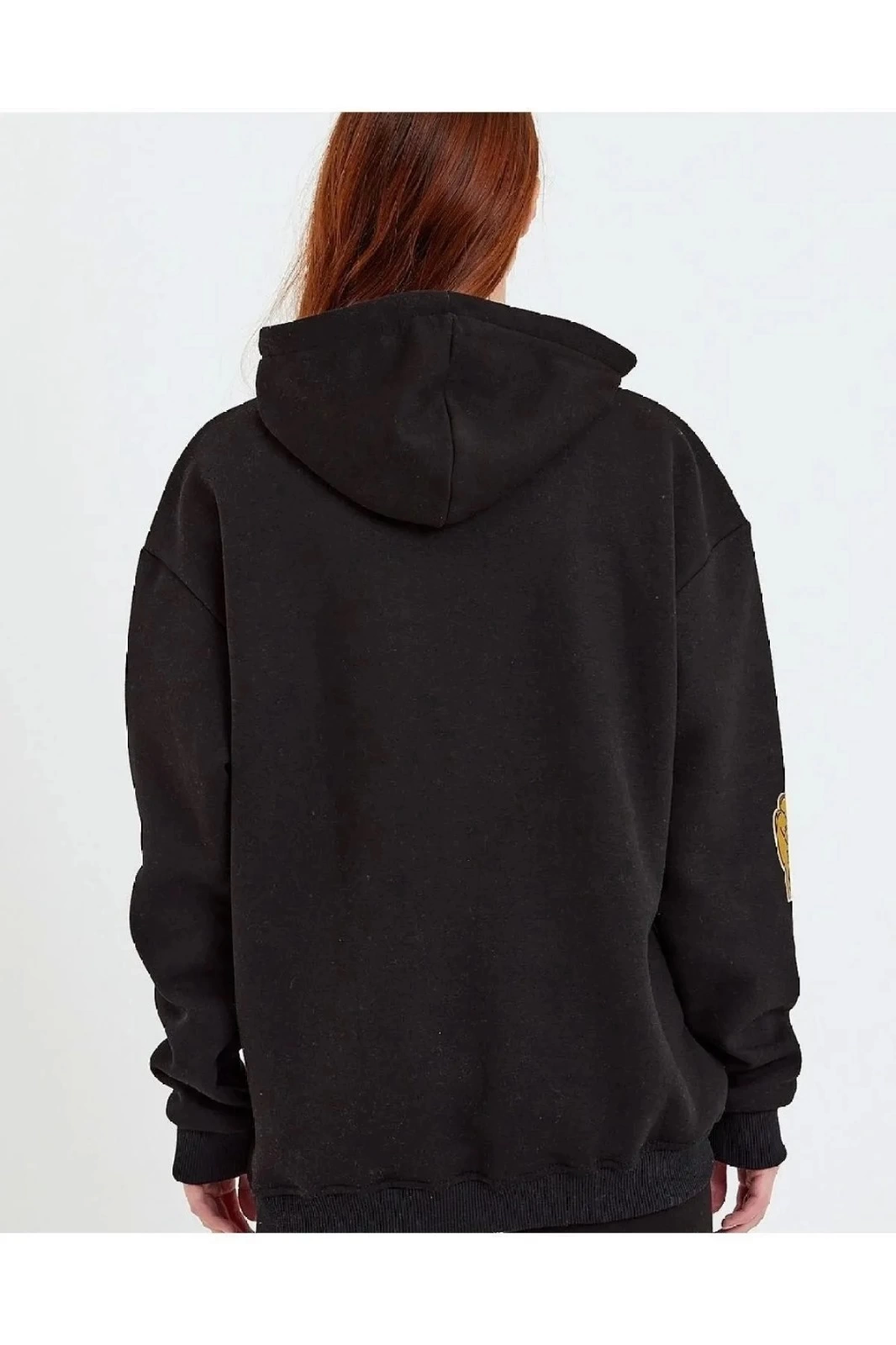 Baskılı Kapüşonlu Sweatshirt - Siyah -