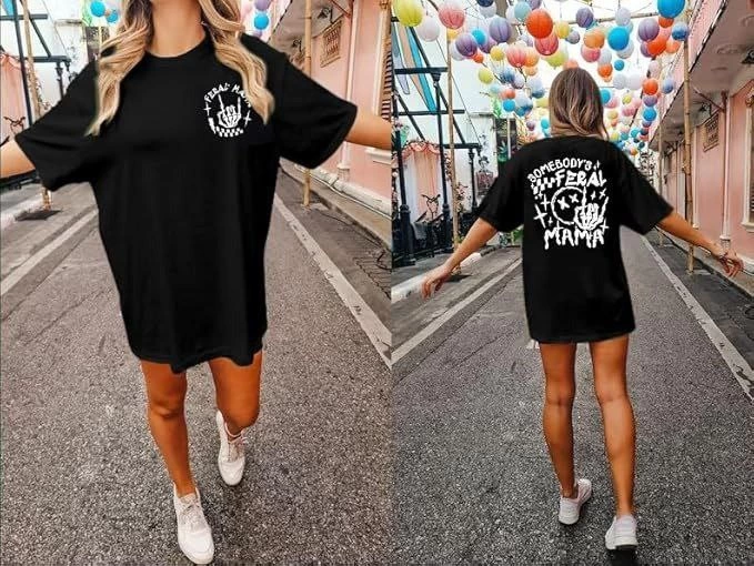 Bisiklet Yaka Baskılı T-shirt - Siyah -