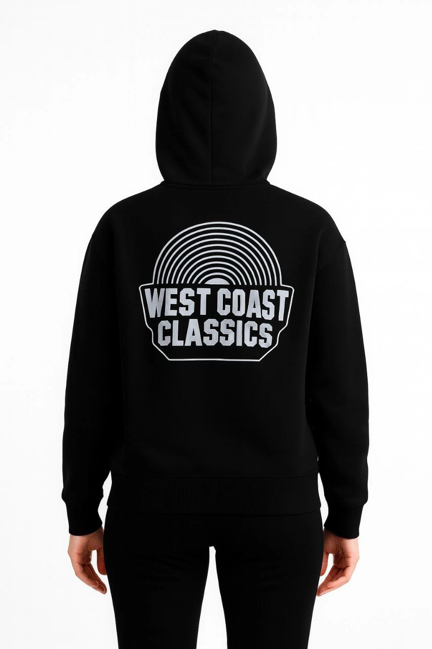 Kapşonlu Sweatshirt - Oversize'West Coast Classics' - Siyah -