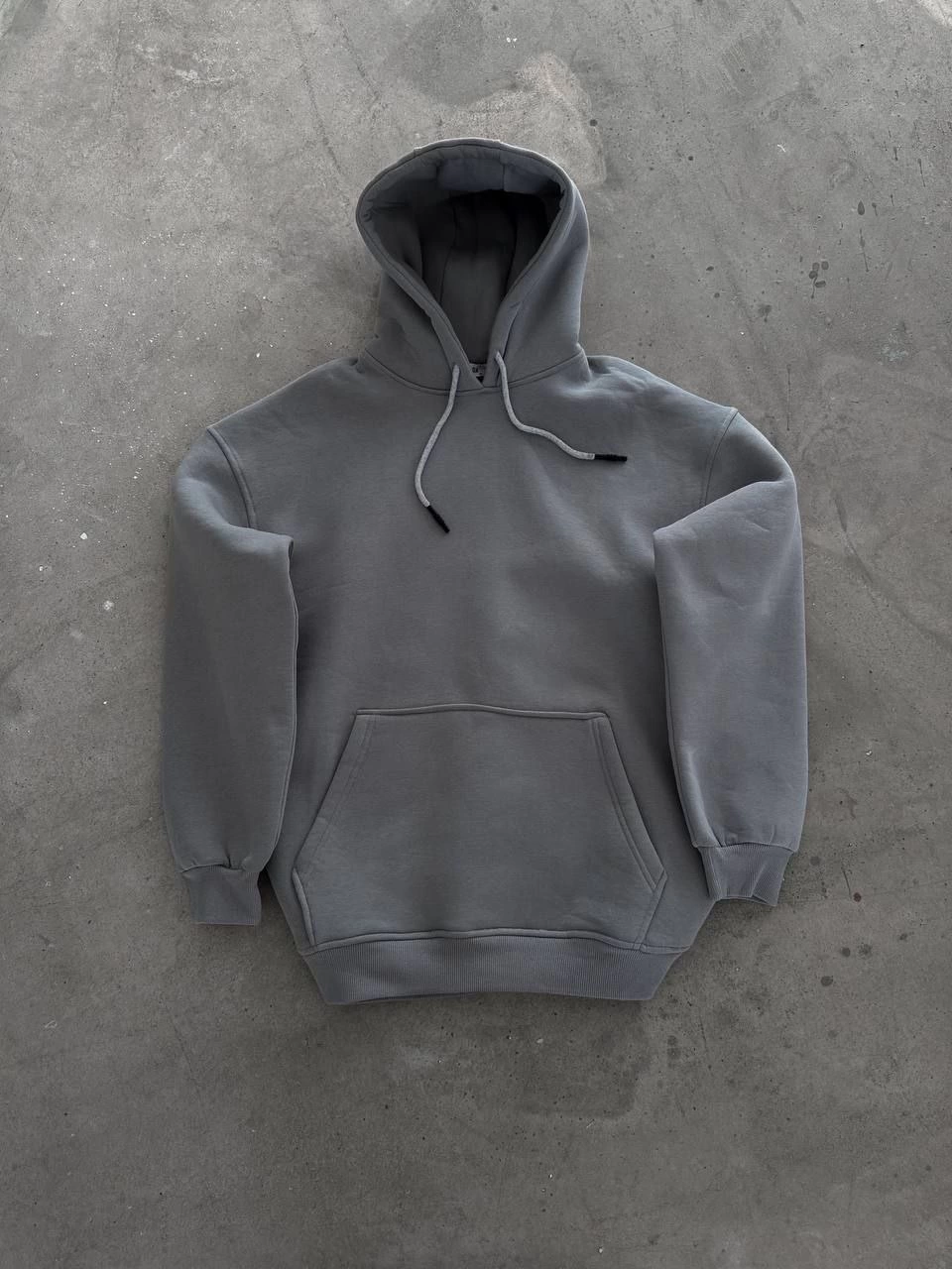 Kapüşonlu Üç İplik Penye Basic SweatShirt - Boyalı Gri -