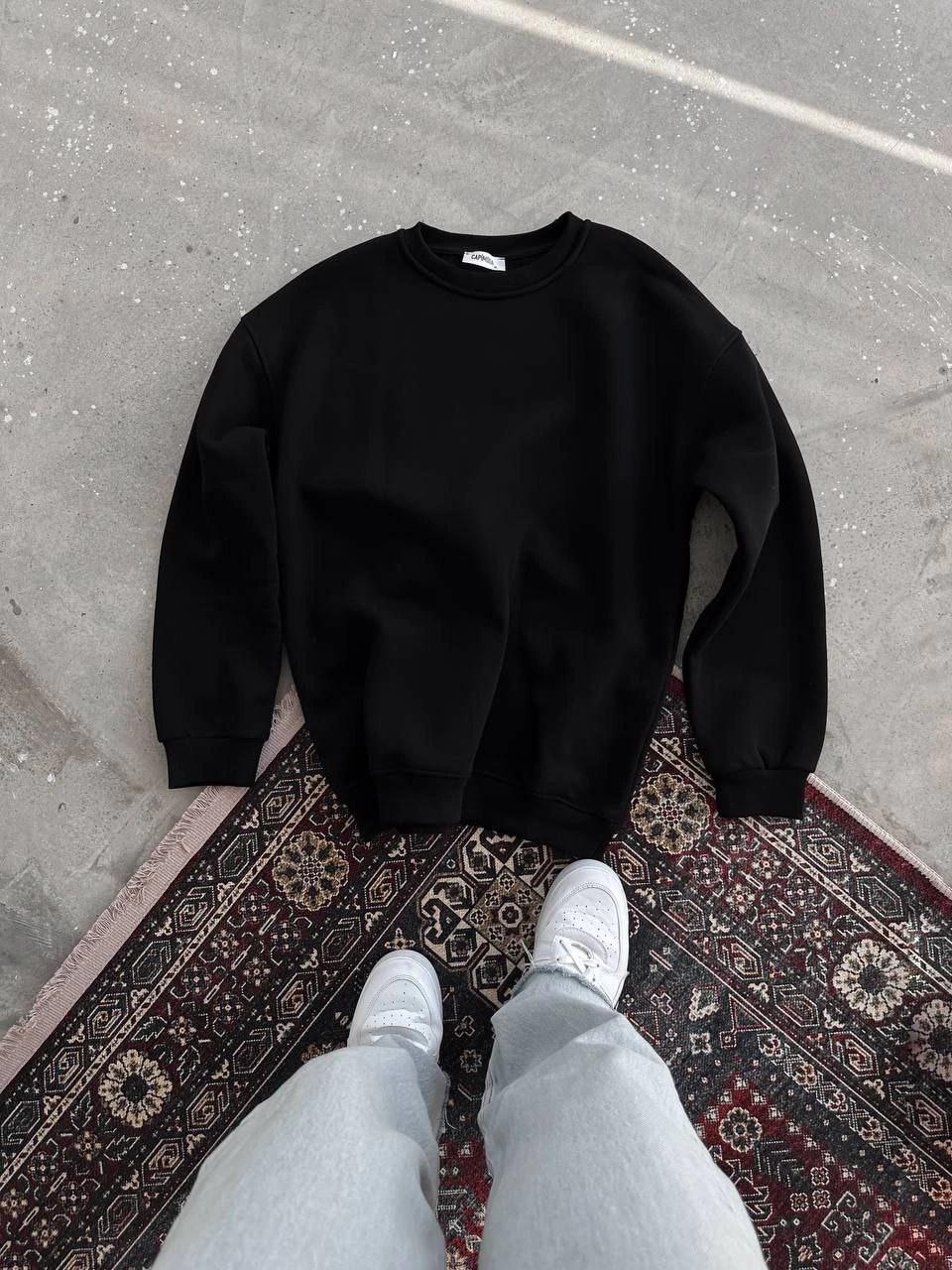 Kışlık Bisiklet Yaka Üç İplik Basic SweatShirt - Siyah -