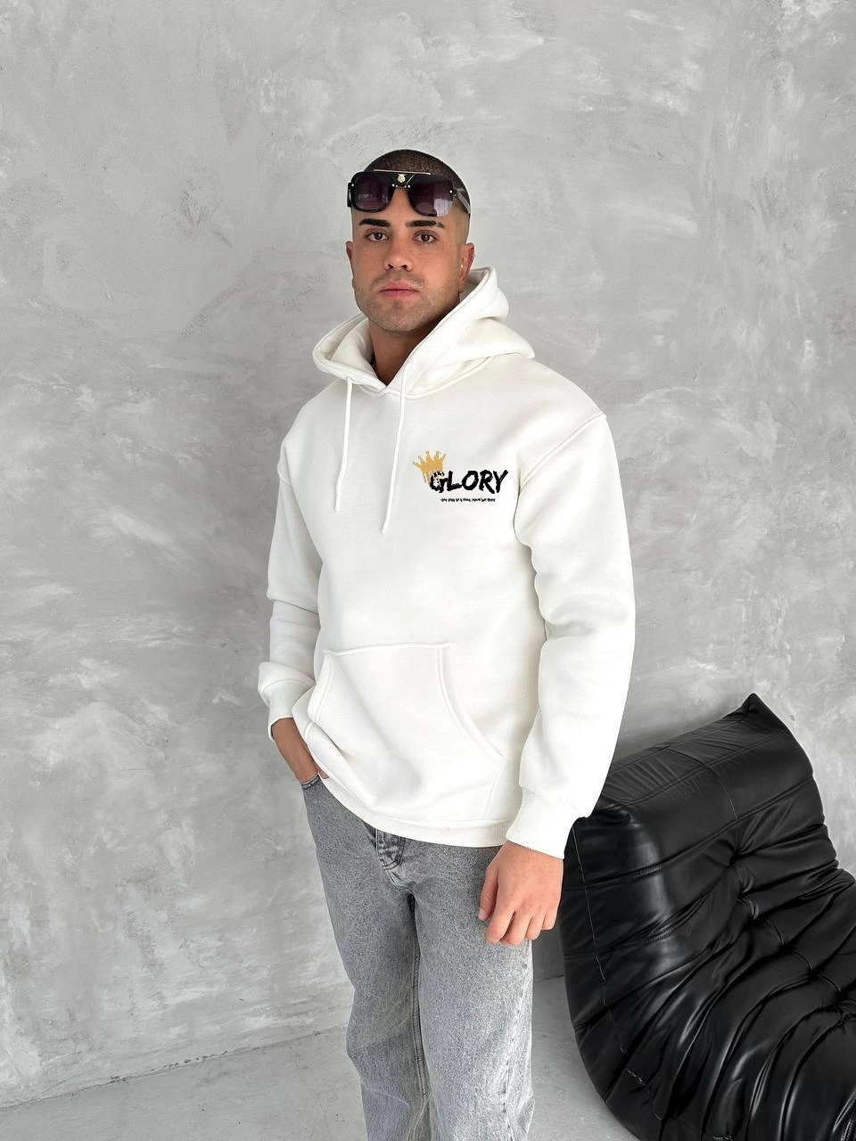 Kışlık Üç İplik Kapüşonlu SweatShirt - Beyaz -