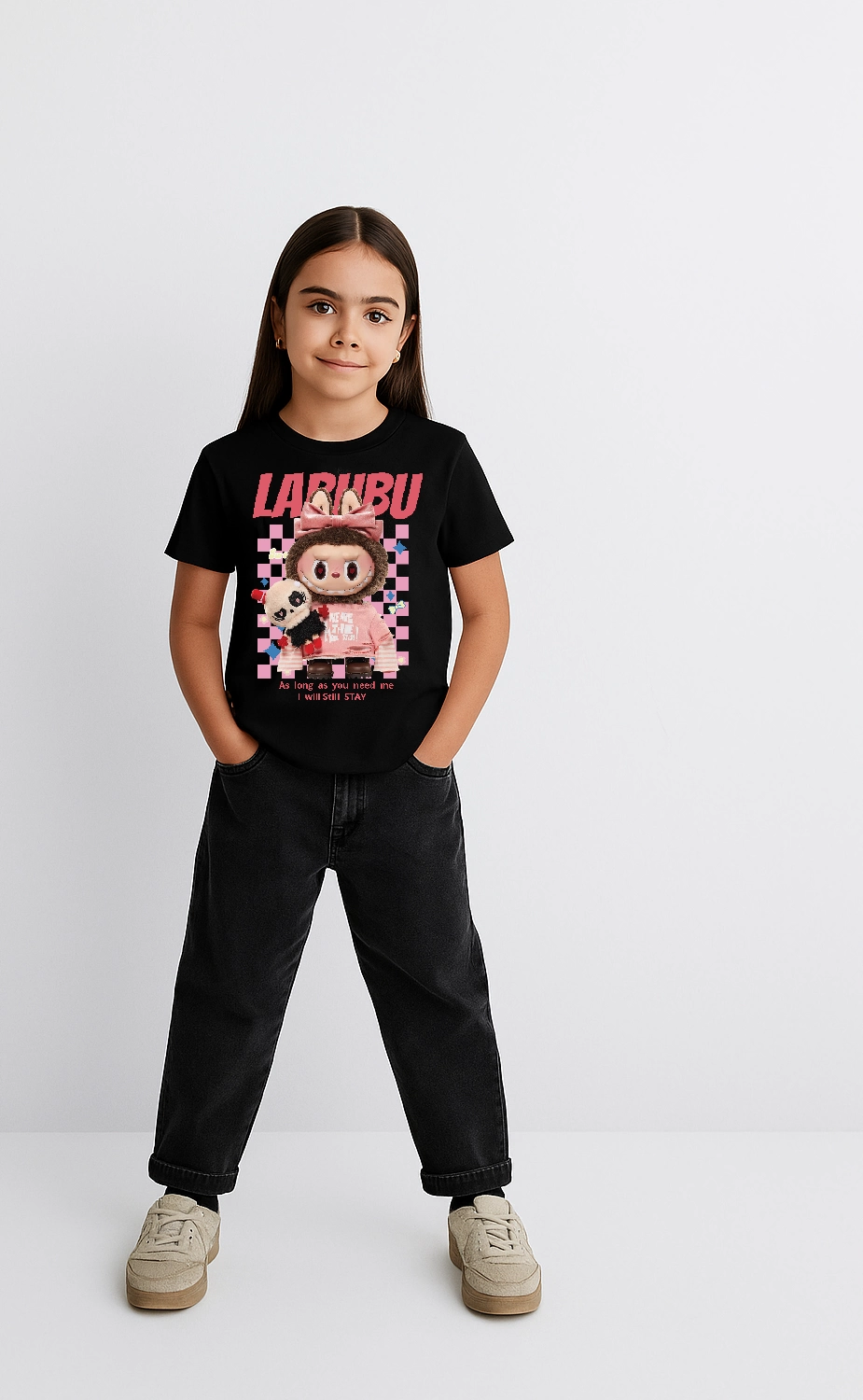 Labubu Baskılı T-Shirt - Siyah -