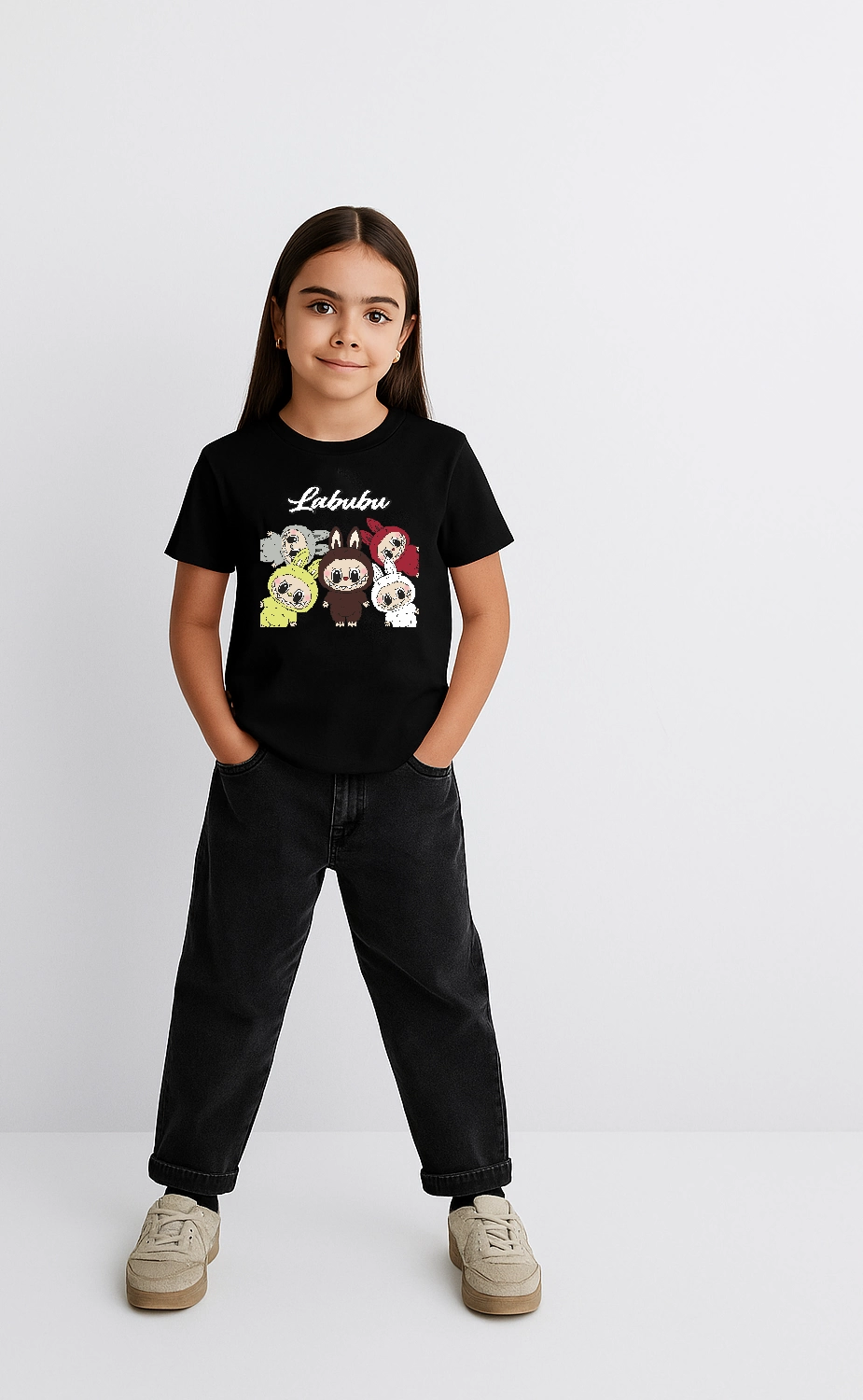 Labubu Baskılı T-Shirt - Siyah -
