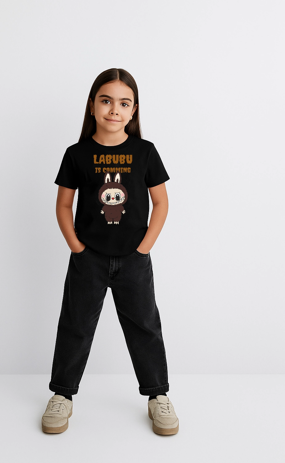 Labubu Baskılı T-Shirt - Siyah -