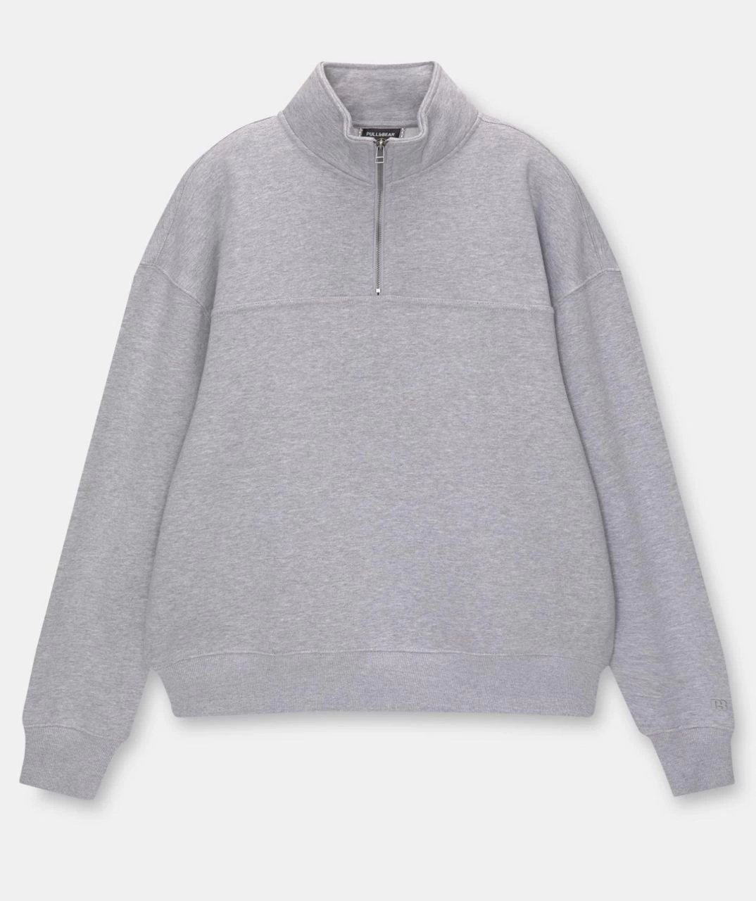 Oversize Yarım Farmuarlı Yakalı Basic SweatShirt - Gri -