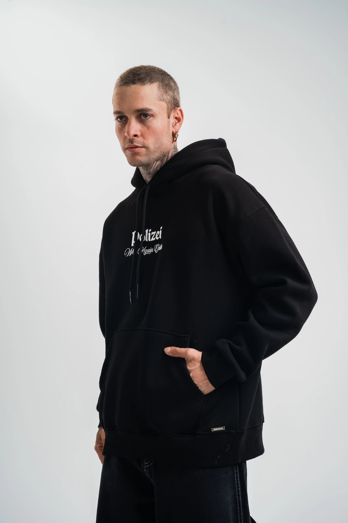 Üç İplik Kapşonlu Dijital Patchli SweatShirt - Siyah -