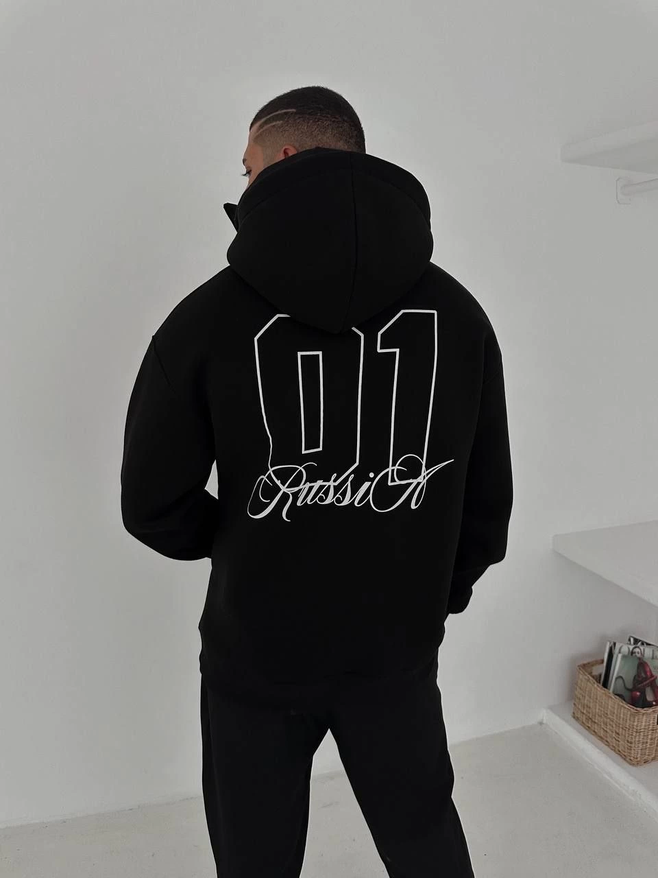 Samuray Ninja Çift Kapşonlu ZIP Fermuarlı Kanguru Çepli Tam Fermuarlı Hoodie ön ve Arka Baskılı Maske Detaylı sweatshirt - Siyah