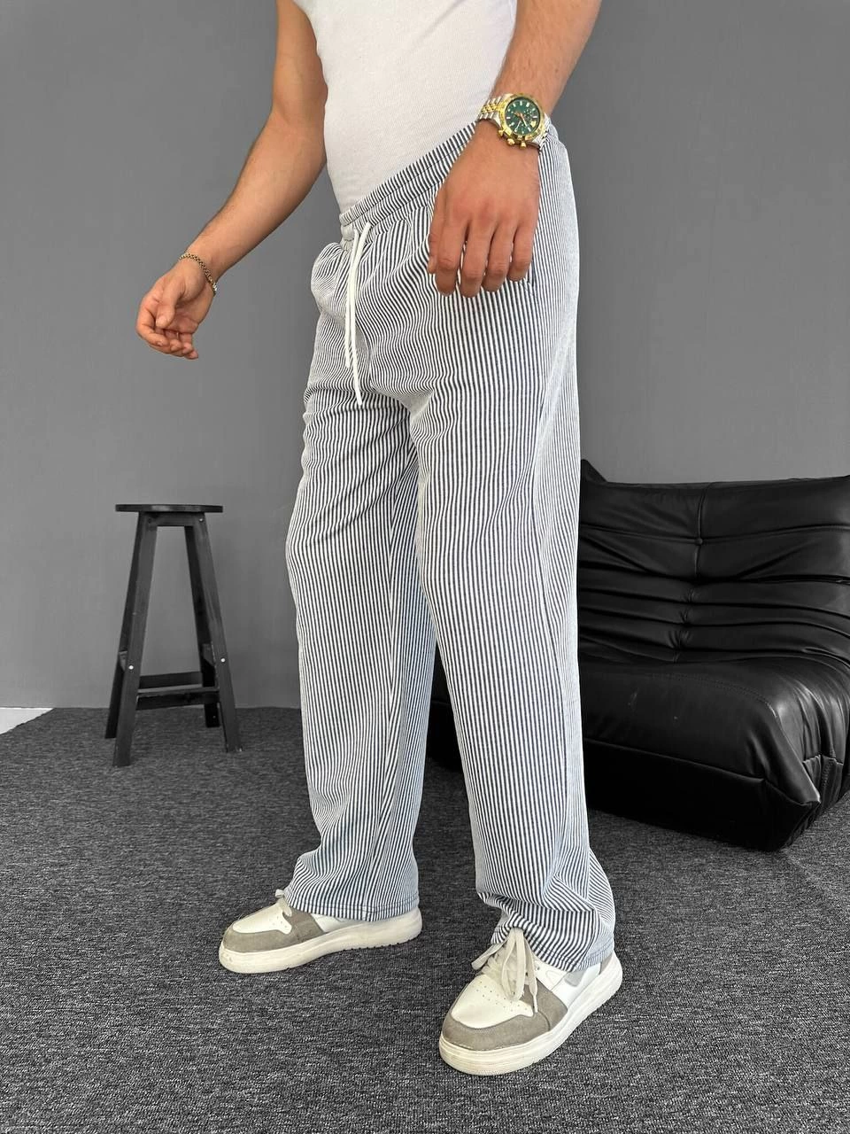 Su Yolu Çizgili Cepli Pantalon Yazlık - Gri -