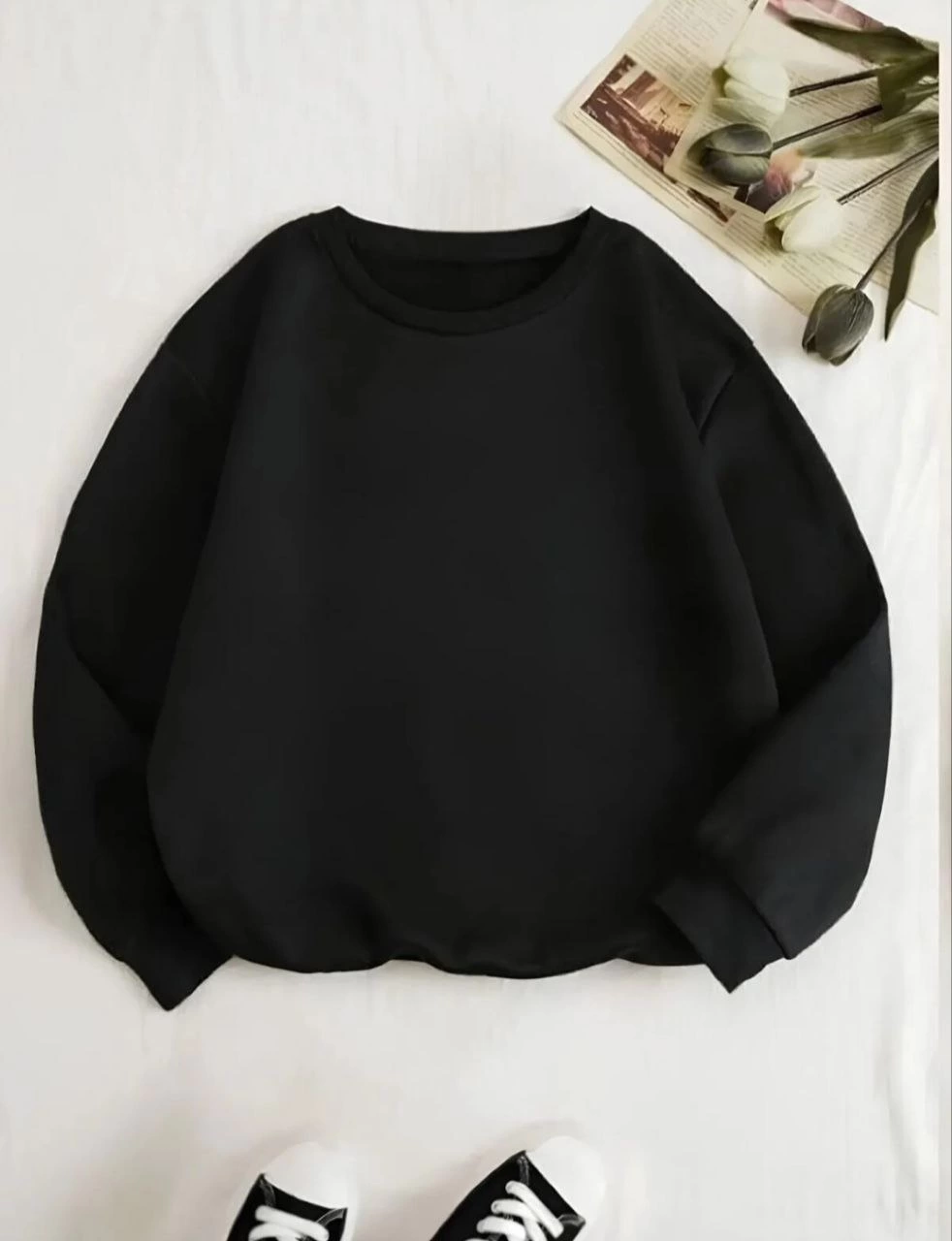 Üç İplik Biskilet Yaka SweatShirt - Siyah -