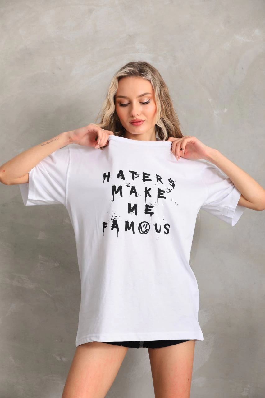 Baskılı Oversize T-Shirt - Beyaz -