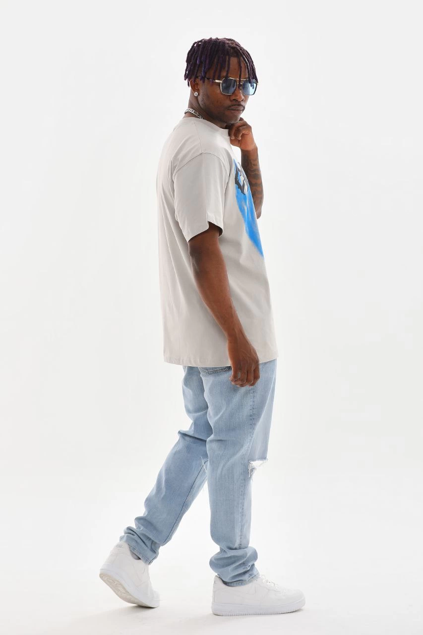 Baskılı Oversize T-Shirt - Gri -