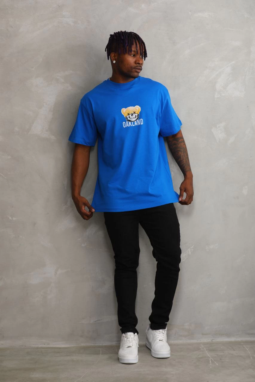Baskılı Oversize T-Shirt - Mavi -