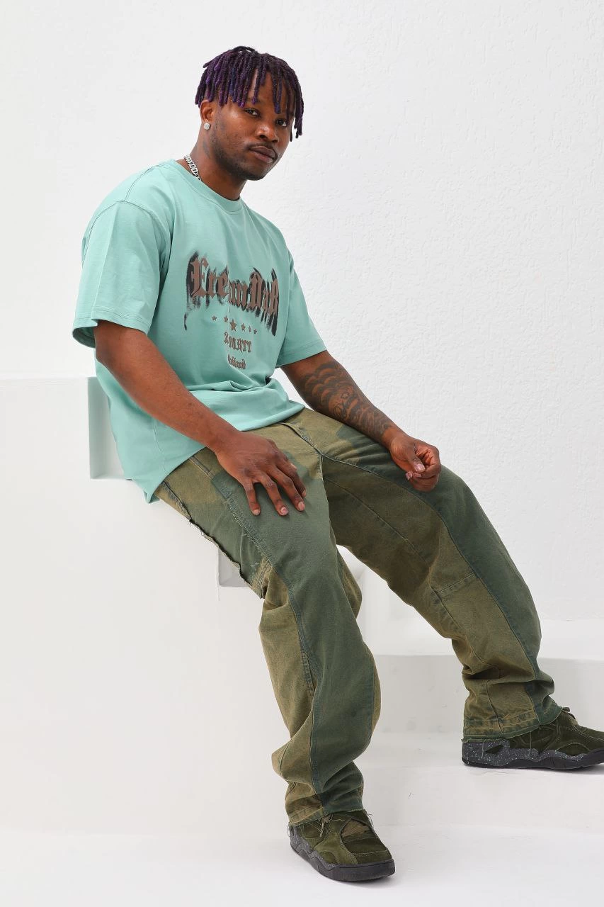 Baskılı Oversize T-Shirt - Mint Yeşili