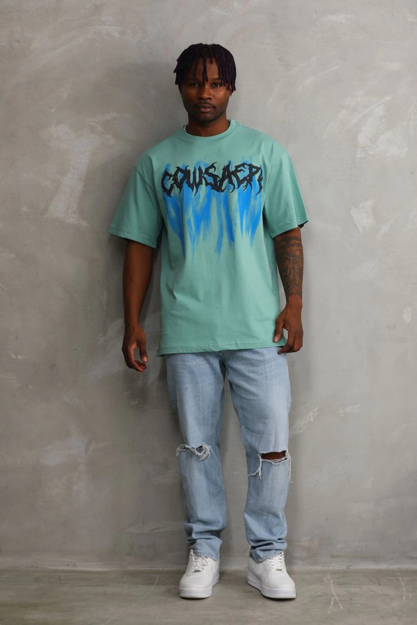 Baskılı Oversize T-Shirt - Mint Yeşili