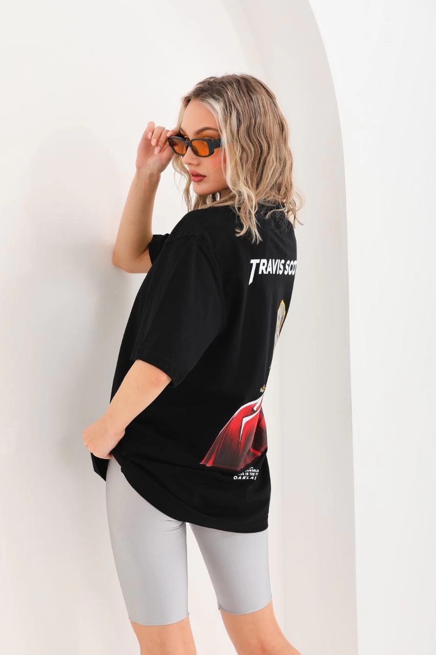 Baskılı Oversize T-Shirt - Siyah -