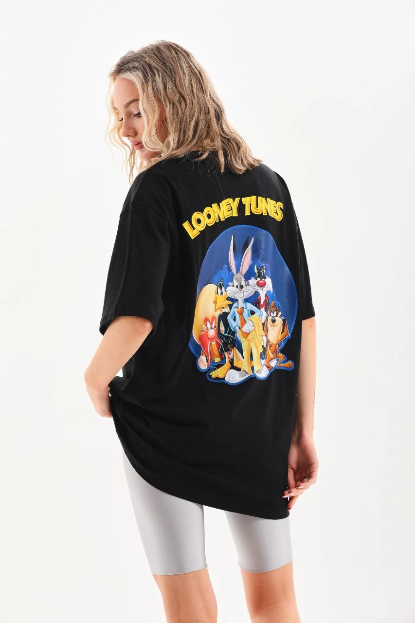 Baskılı Oversize T-Shirt - Siyah -