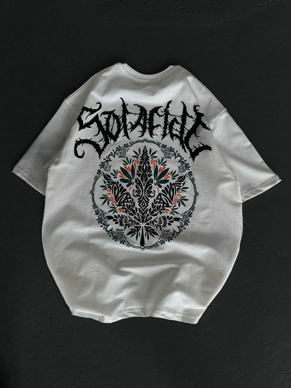 Bisiklet Yaka Baskılı Oversize T-Shirt - Beyaz -