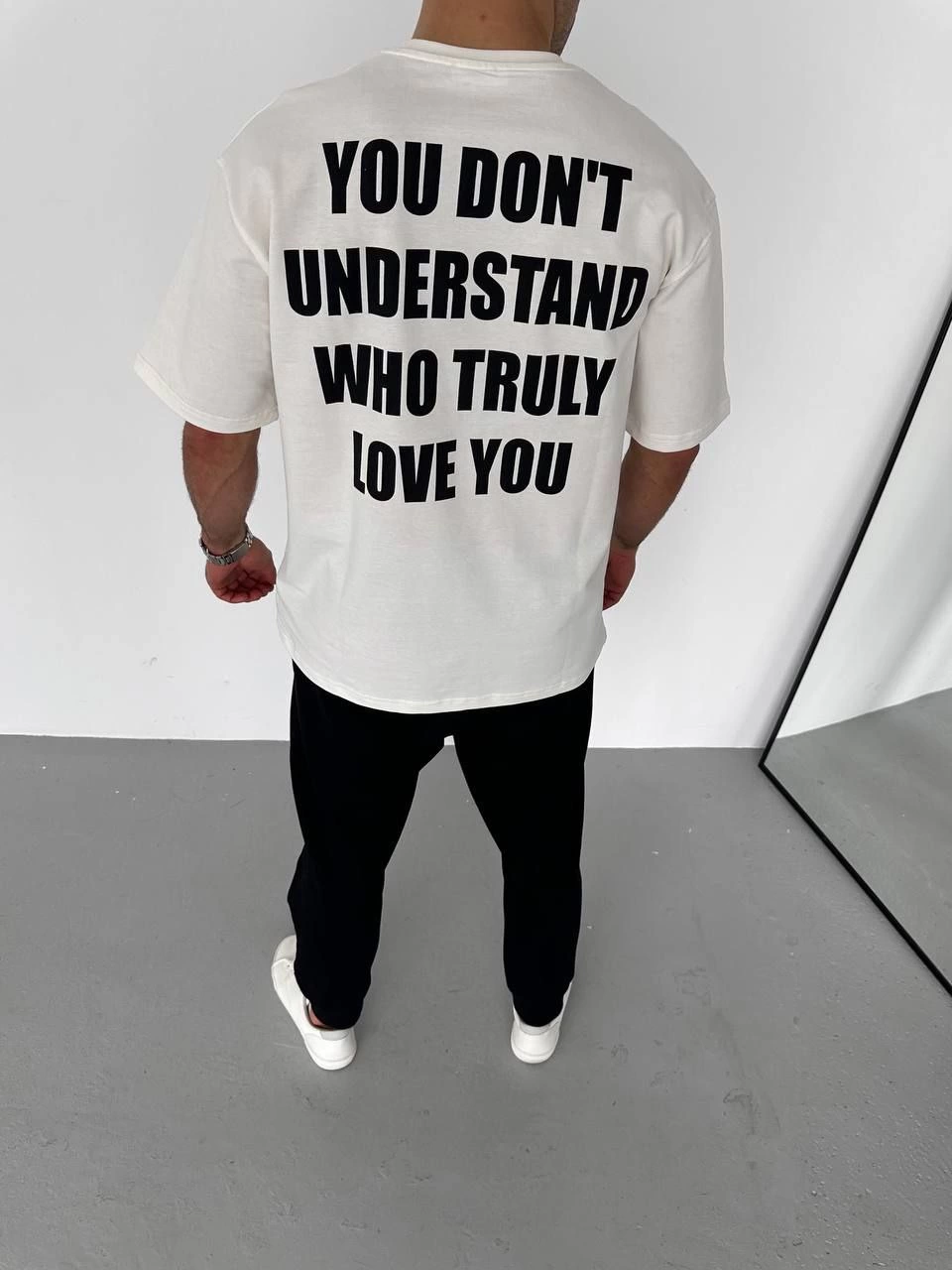 Bisiklet Yaka Baskılı Oversize T-Shirt - Beyaz -