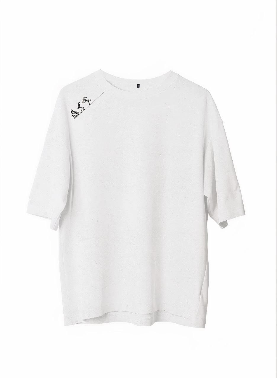 Bisiklet Yaka Baskılı Oversize T-Shirt - Beyaz -