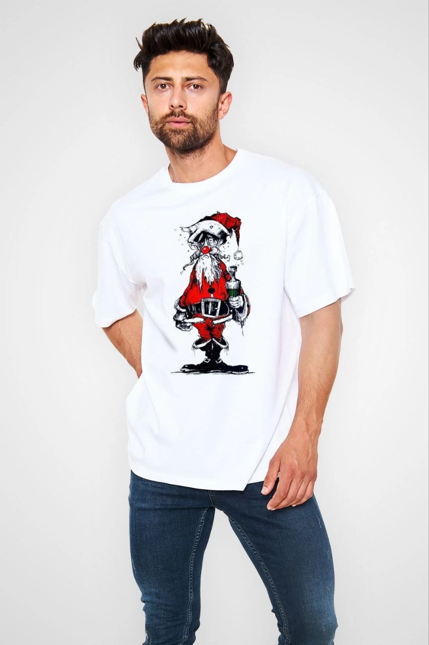 Bisiklet Yaka Baskılı Oversize T-Shirt - Beyaz -